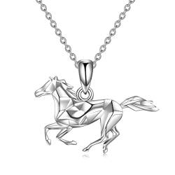 YFN Pferd Halskette für Mädchen Sterling Silber Pferdeschmuck Pferd Geschenke für Frauen,Geschenke für Mädchen und Frauen, 45,7 cm + 5,1 cm (Platin) von YFN