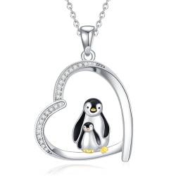 YFN Pinguin-Halskette aus Sterlingsilber Mama und Baby Pinguin-Herz-Halskette Tier-Herz-Anhänger Pinguin-Schmuck Geschenke für Frauen Teenager Mädchen Pinguin-Liebhaber Geburtstag von YFN