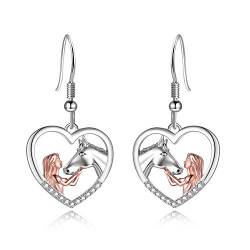 YFN Rose Gold Horse Ohrringe Schmuck Sterling Silber Horse Drop Ohrringe Mädchen Umarmung Pferd Geschenk für Mädchen (Rosenpferd mit Mädchenohrringen) von YFN