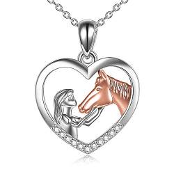 YFN Rose Gold Mädchen und Pferd Halskette für Mädchen Sterling Silber Pferdeschmuck Pferd Geschenke für Frauen (Rose) von YFN