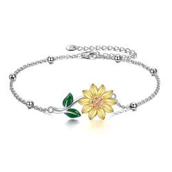 YFN Sonnenblumen-Armband, 925er Sterlingsilber, Sonnenblumen-Schmuck, Sonnenblumen-Geburtstagsgeschenk, Sommerschmuck, Geschenk für Frauen von YFN