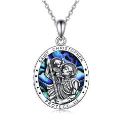 YFN St. Michael Anhänger Halskette für Männer Jungen Katholik/Beschützer/Talisman Sterling Silber Michael Erzengel Medaille Halskette Schmuck 18+2" (Silver-St Christopher Medal Necklace) von YFN