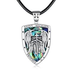 YFN St. Michael Kreuz Halskette für Frauen Männer Sterling Silber Religiöse Beschützer Anhänger St. Michael Erzengel Schmuck Geschenke (abalone) von YFN