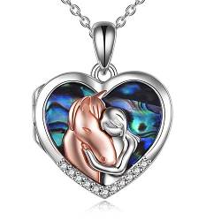 YFN Sterling Silber Pferd Medaillons für Frauen, die Bilder halten Herz Medaillon Halskette für Frau Freundin (Pferd Medaillon Halskette mit Mädchen) von YFN
