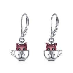 YFN Tasse Katze Ohrringe Sterling Silber Tier Schmuck Geschenk für Damen Mädchen von YFN
