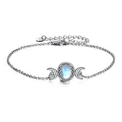 YFN Triple Moon Goddess Urn Armband für Asche Sterling Silber Pentagramm Pentagramm Feuerbestattung Armbänder Pagan Wiccan Asche Schmuck für Damen Herren (Silber-Wiccan Armband) von YFN