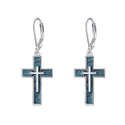 YFN Türkis Kreuz Ohrringe Sterling Silber Religiöses Kreuz Ohrringe Baumeln Tropfen Ohrringe Schmuck Christliche Geschenke für Damen von YFN