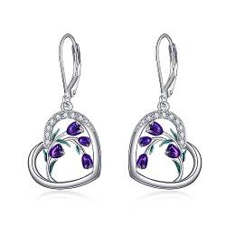 YFN Tulpen Ohrringe für Frauen Silber purpur, violett Tulpen Ohrringe für Mädchen Leverback Hand Ohrringe von YFN