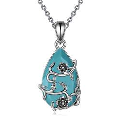 YFN Vintage Blume Halskette Sterling Silber Blau Türkis Anhänger Kristall Heilung Schmuck spirituellen Schutz Geschenke für Damen Mädchen von YFN