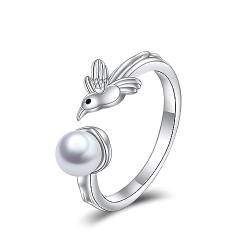 YFN Vogel Offener Ring Sterling Silber Perle Vogelnest Verstellbarer Ring Schmuckgeschenk für Damen von YFN