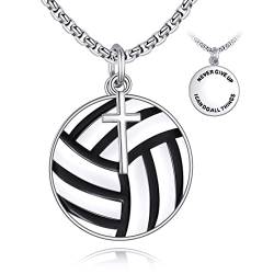 YFN Volleyball Halskette Sterling Silber Niemals aufgeben Anhänger Kreuzschmuck Volleyball Liebhaber Geschenke für Damen Herren Mädchen Jungen Volleyballspieler von YFN