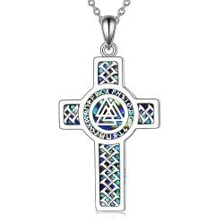 YFN Wikinger Kreuz Halskette Sterling SIlver Keltischer Knoten Anhänger Wikinger Religiöser Schmuck Geschenke für Damen Herren (Valknut) von YFN