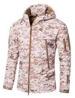 YFNT Herren Taktisch Softshell Fleecejacke Camouflage Hoodie Outdoor Warm Winddicht Wasserdicht Mantel Jacken, Wüste Digital, XXL von YFNT