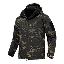 YFNT Herren Taktisch Softshell Fleecejacke Camouflage Hoodie Wandern Winddicht Wasserdicht Mantel Jacken Skijacke, Nacht Tarnung, XL von YFNT