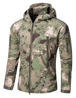 YFNT Herren Taktisch Softshell Fleecejacke Camouflage Militär Hoodie Outdoor Wandern Winddicht Wasserdicht Mantel Jacken, Ruinen Grun, L von YFNT