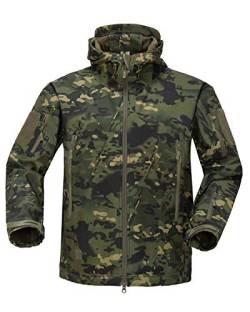 YFNT Herren Taktisch Softshell Fleecejacke Camouflage Militär Hoodie Outdoor Warm Winddicht Wasserdicht Mantel Jacken, Grüner Cp, 3XL von YFNT