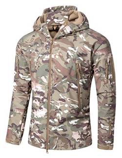 YFNT Herren Taktisch Softshell Fleecejacke Camouflage Militär Hoodie Wandern Camping Warm Winddicht Wasserdicht Mantel Jacken, Cp, 5XL von YFNT