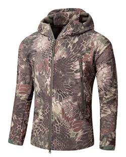 YFNT Herren Taktisch Softshell Fleecejacke Camouflage Militär Hoodie Wandern Winddicht Wasserdicht Mantel Jacken, Python Green, XL von YFNT