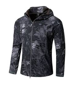 YFNT Herren Taktisch Softshell Fleecejacke Camouflage Outdoor Warm Winddicht Wasserdicht Mantel Jacken Skijacke, Schwarz Pythonmuster, 4XL von YFNT