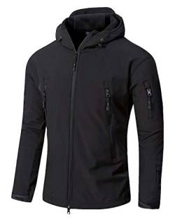 YFNT Herren Taktisch Softshell Fleecejacke Hoodie Outdoor Wandern Camping Warm Winddicht Wasserdicht Mantel Jacken, Schwarz, 3XL von YFNT