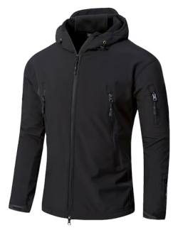 YFNT Herren Taktisch Softshell Fleecejacke Hoodie Outdoor Wandern Camping Warm Winddicht Wasserdicht Mantel Jacken, Schwarz, XS von YFNT