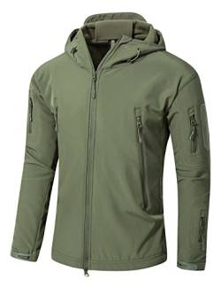 YFNT Herren Taktisch Softshell Fleecejacke Militär Hoodie Outdoor Wandern Camping Warm Winddicht Wasserdicht Mantel Jacken, Grün, 3XL von YFNT