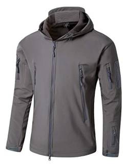 YFNT Herren Taktisch Softshell Fleecejacke Militär Hoodie Outdoor Wandern Camping Winddicht Wasserdicht Mantel Jacken, Grau, L von YFNT