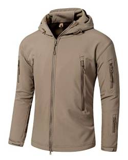 YFNT Herren Taktisch Softshell Fleecejacke Militär Hoodie Outdoor Wandern Winddicht Wasserdicht Mantel Jacken Skijacke, Khaki, XL von YFNT