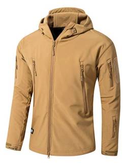 YFNT Herren Taktisch Softshell Fleecejacke Outdoor Wandern Warm Innenfutter Winddicht Wasserdicht Mantel Jacken, Erde Gelb, S von YFNT