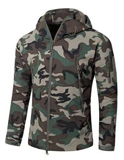 YFNT Taktisch Softshell Fleecejacke Camouflage Militär Hoodie Outdoor Wandern Camping Warm Innenfutter Winddicht Wasserdicht Mantel Jacken Skijacke, Dschungel-tarnung, L von YFNT