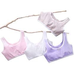 YFPICO 4er Set Bustier Mädchen Baumwolle BH Sport Bra Kinder Teenager Unterwäsche BHS mit Spaghettiträger/Breiten Trägern ohne Abnehmbaren Pads Crop Top Gr. 122-158 von YFPICO