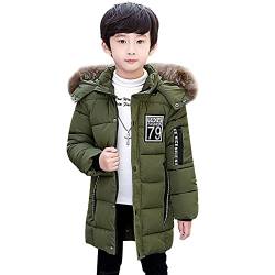 YFPICO Kinder Jungen Winterjacke Steppjacke mit Fellkapuze,Jungen Wintermantel Verdickte Parka jacke Baumwollgefuetterte Warmer Wintermantel Khaki 104-110 von YFPICO