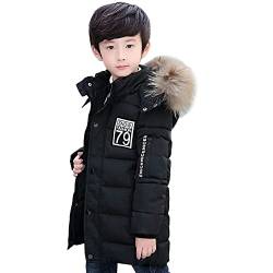 YFPICO Kinder Jungen Winterjacke Steppjacke mit Fellkapuze,Jungen Wintermantel Verdickte Parka jacke Baumwollgefuetterte Warmer Wintermantel Schwarz 104-110 von YFPICO