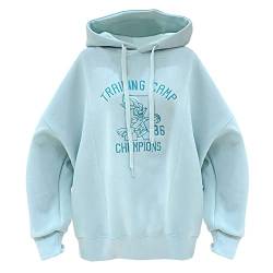 YFPICO Kinder Mädchen Hoodie Kapuzenpullover Oversize Hoodies Lässig Süße Sweatshirt mit Kapuze Pullover Frühling Herbst Teen Cartoon Stickerei Print Langarmshirt(Blau,7-8 Jahre) von YFPICO