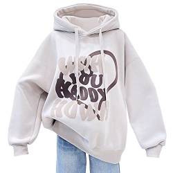 YFPICO Kinder Mädchen Hoodie Kapuzenpullover Oversize Hoodies Lässig Süße Sweatshirt mit Kapuze Pullover Frühling Herbst Teen Cartoon Stickerei Print Langarmshirt(Grau,11-12 Jahre) von YFPICO