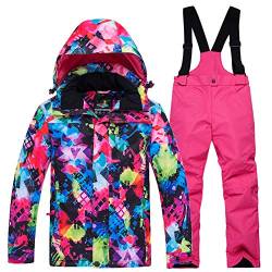 YFPICO Kinder Mädchen Jungen Skianzug Zweiteilig Verdickte Skijacke + Skihose Funktionsanzug Schneeanzug Regenjacke Schneehose Wasserdicht, Mehrfarbig Skijacke + Gelbrot Skihose, 122-128 von YFPICO