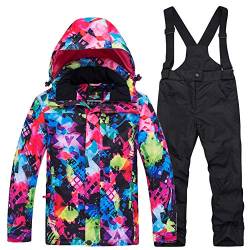 YFPICO Kinder Mädchen Jungen Skianzug Zweiteilig Verdickte Skijacke + Skihose Funktionsanzug Schneeanzug Regenjacke Schneehose Wasserdicht, Mehrfarbig Skijacke + Schwarz Skihose, 116 von YFPICO