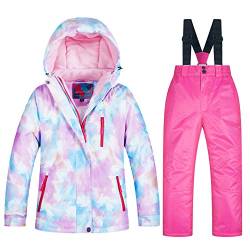 YFPICO Kinder-Skijacke und Hosen-Set,Kinder Skianzug Mädchen Integrierter Schneefang Fleece gefüttert,für Snowboarden im Winter, 1+rosa, 116 von YFPICO