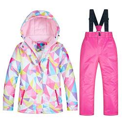 YFPICO Kinder-Skijacke und Hosen-Set,Kinder Skianzug Mädchen Integrierter Schneefang Fleece gefüttert,für Snowboarden im Winter, 3+Rosa, 116(Etikettengröße:12) von YFPICO