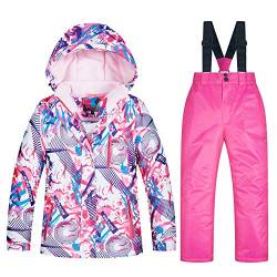 YFPICO Kinder-Skijacke und Hosen-Set,Kinder Skianzug Mädchen Integrierter Schneefang Fleece gefüttert,für Snowboarden im Winter, 5+Rosa, 152-158 von YFPICO