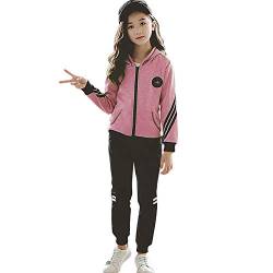 YFPICO Mädchen Trainingsanzug Sportanzug Jogginganzug 3 Teilig Einfarbig Freizeitanzug Kapuzenpullover Sport Jogging Anzug Reißverschluss, Rosa（2 Stücke）, 164 von YFPICO