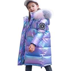 YFPICO Mädchen Verdickte Daunenjacke Gekritzelmuster Wintermantel Mädchen Kinder mit Fellkapuze Warm Parka Outwear, Violett, 122-128(Etikettengröße:130) von YFPICO