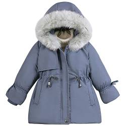 YFPICO Mädchen Winterjacke Parka Fleecefutter Jacke mit Fellkapuze Kapuze,Mädchen Gefüttert Warm Winterparka Wintermantel Kinderjacke Blau 104-110 von YFPICO