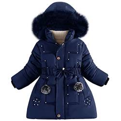 YFPICO Mädchen Wintermantel Fleecefutter Verdickt Winterjacke mit Abnehmenbarer Fellkapuze,Mädchen Verdicken Steppjacke Gepolsterte Warme Perlenschnallenjacke von YFPICO