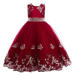 YFPICO Prinzessin Kleid Mädchen Lang Kleider Mädchen Kinder Festlich Elegant Gestickte Schleife Tüll Abendkleid Hochzeit Brautjungfer Blumenmädchen Geburtstag Party Cocktail Ballkleid Gr.152-158 von YFPICO