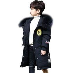 YFPICO Winterjacke Jungen Lang Verdicken Baumwollefutter mit Fellkapuze,Kinder Stickerei Winterjacke Jungen Winddicht Wasserdicht Winterjacke von YFPICO