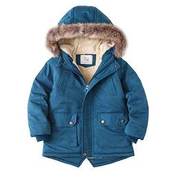 YFPICO Winterjacke Kinder Jungen Wintermantel Parka Kunstfellbesatz Jungen Herbst Winter Dicke Jacket, Blau, 122-128 von YFPICO