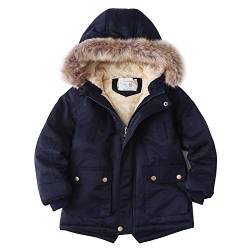 YFPICO Winterjacke Kinder Jungen Wintermantel Parka Kunstfellbesatz Jungen Herbst Winter Dicke Jacket, Dunkelblau, 146(Etikettengröße: 150) von YFPICO