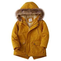 YFPICO Winterjacke Kinder Jungen Wintermantel Parka Kunstfellbesatz Jungen Herbst Winter Dicke Jacket, Gelb, 122-128(Etikettengröße: 130) von YFPICO