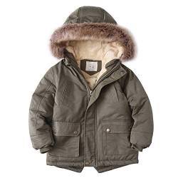 YFPICO Winterjacke Kinder Jungen Wintermantel Parka Kunstfellbesatz Jungen Herbst Winter Dicke Jacket, Grün, 104-110 (Etikettengröße: 110) von YFPICO